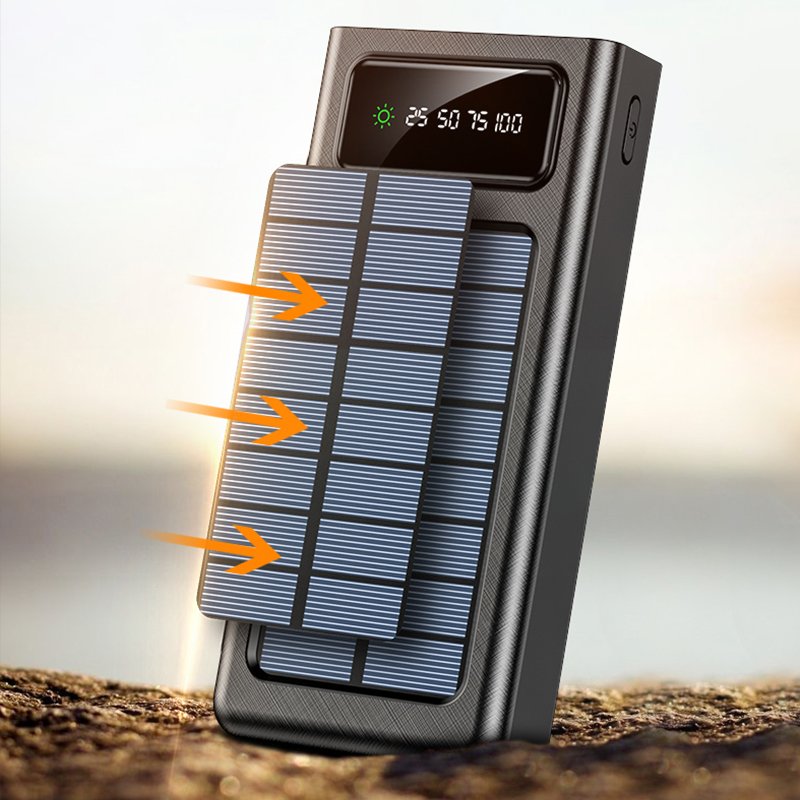 High quality power bank 30000mAh solar power bank LED fill light 2A super fast charging with 4 cable portable powerbank