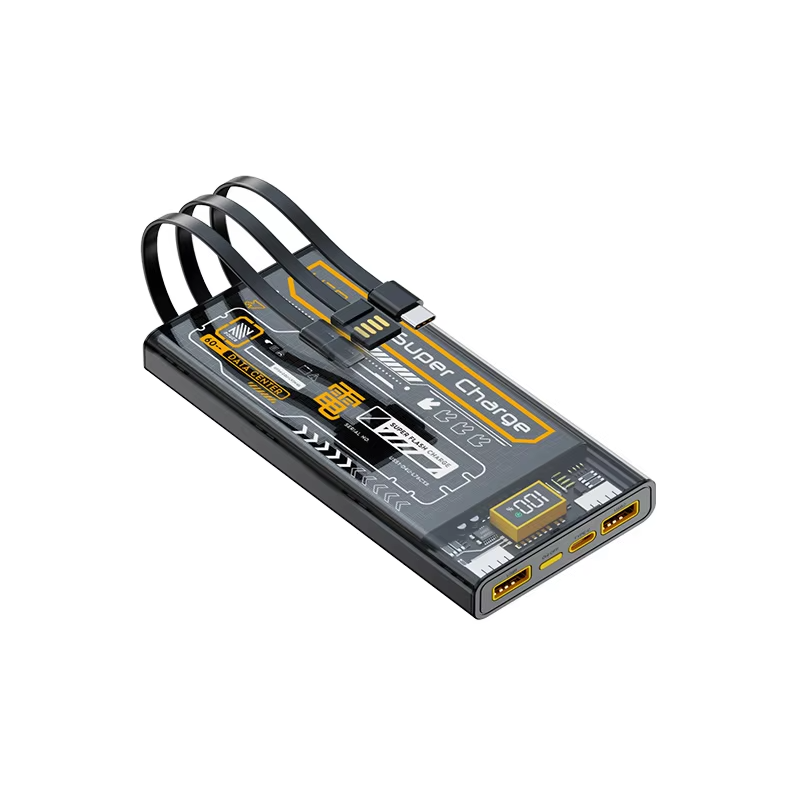 New Arrival NEW 2024 transparent Pd20w fast charging 10000mah power bank mini mobile power supply pd20w charger with 3 cable