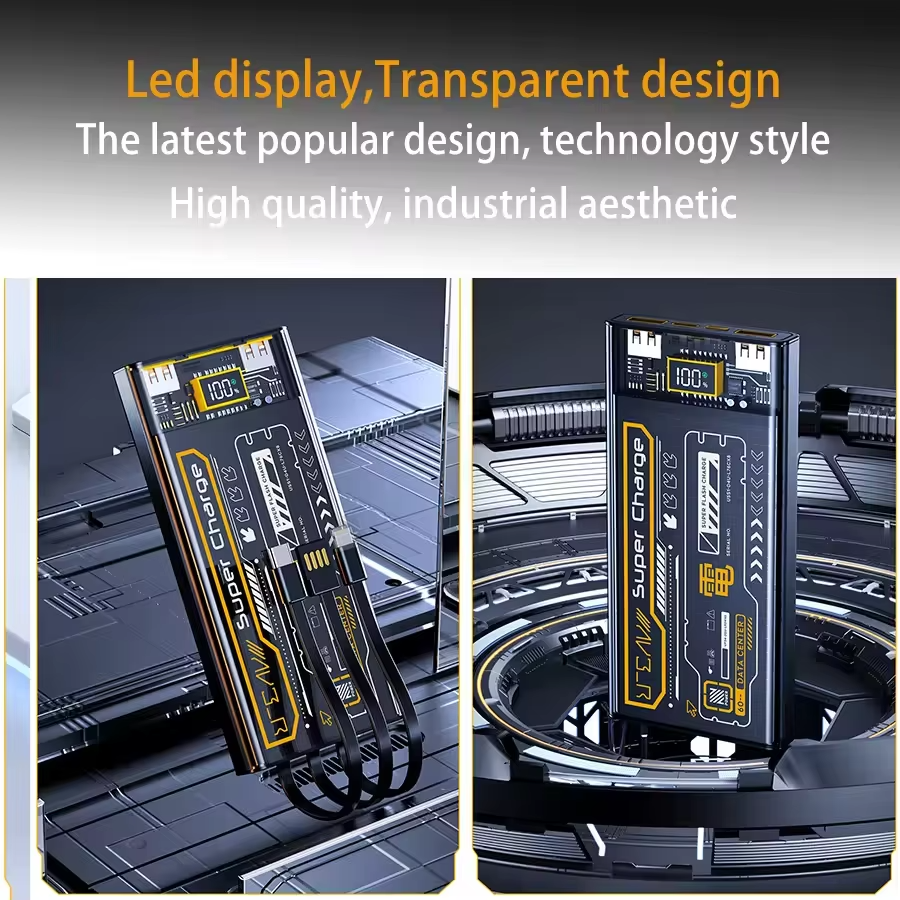 New Arrival NEW 2024 transparent Pd20w fast charging 10000mah power bank mini mobile power supply pd20w charger with 3 cable