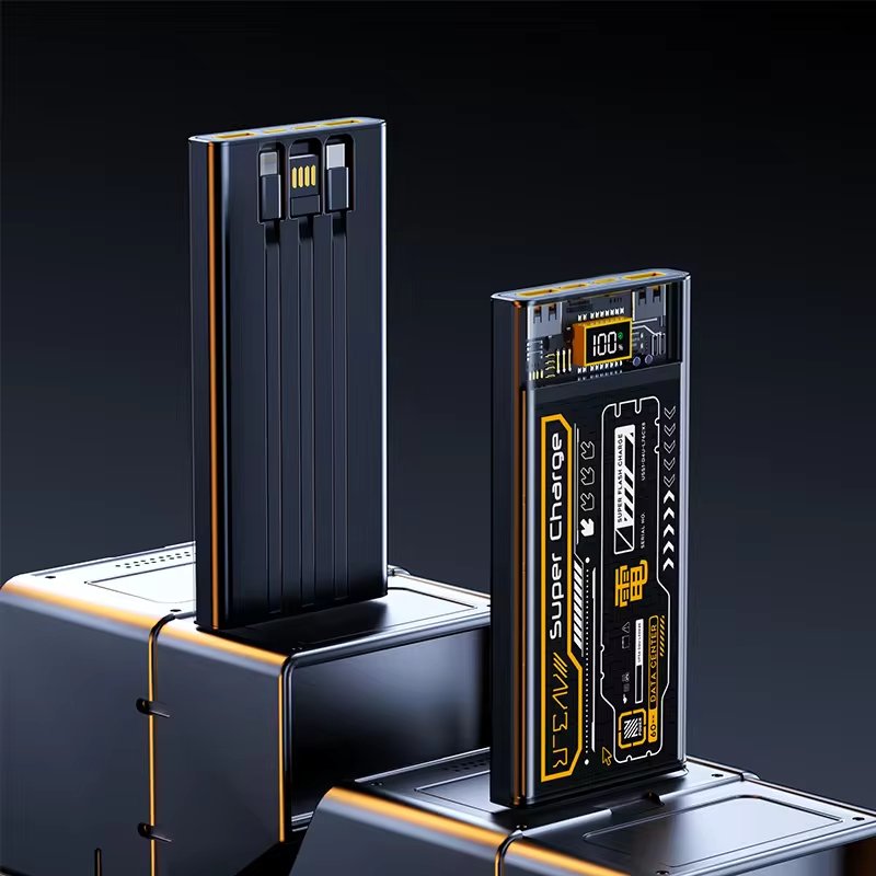 New Arrival NEW 2024 transparent Pd20w fast charging 10000mah power bank mini mobile power supply pd20w charger with 3 cable
