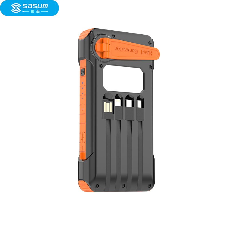 Sasum Solar charger SS008 10000mAh solar power bank hand-cranked power outdoor built-in cable power bank with flashlight