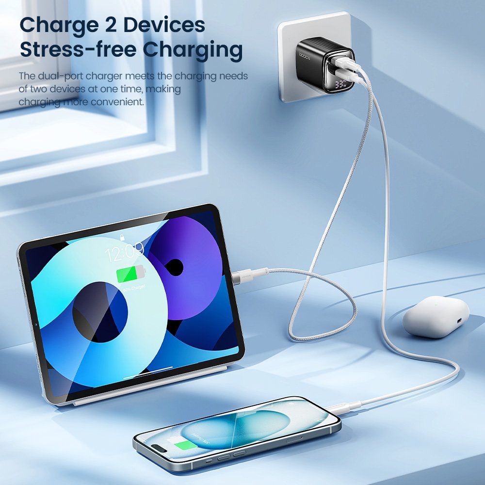 Toocki best sale pd 33w gan wall charger digital display type c fast charger power adapter for phones