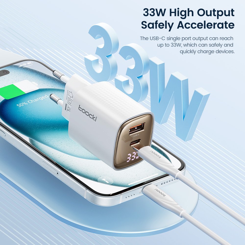 Toocki best sale pd 33w gan wall charger digital display type c fast charger power adapter for phones