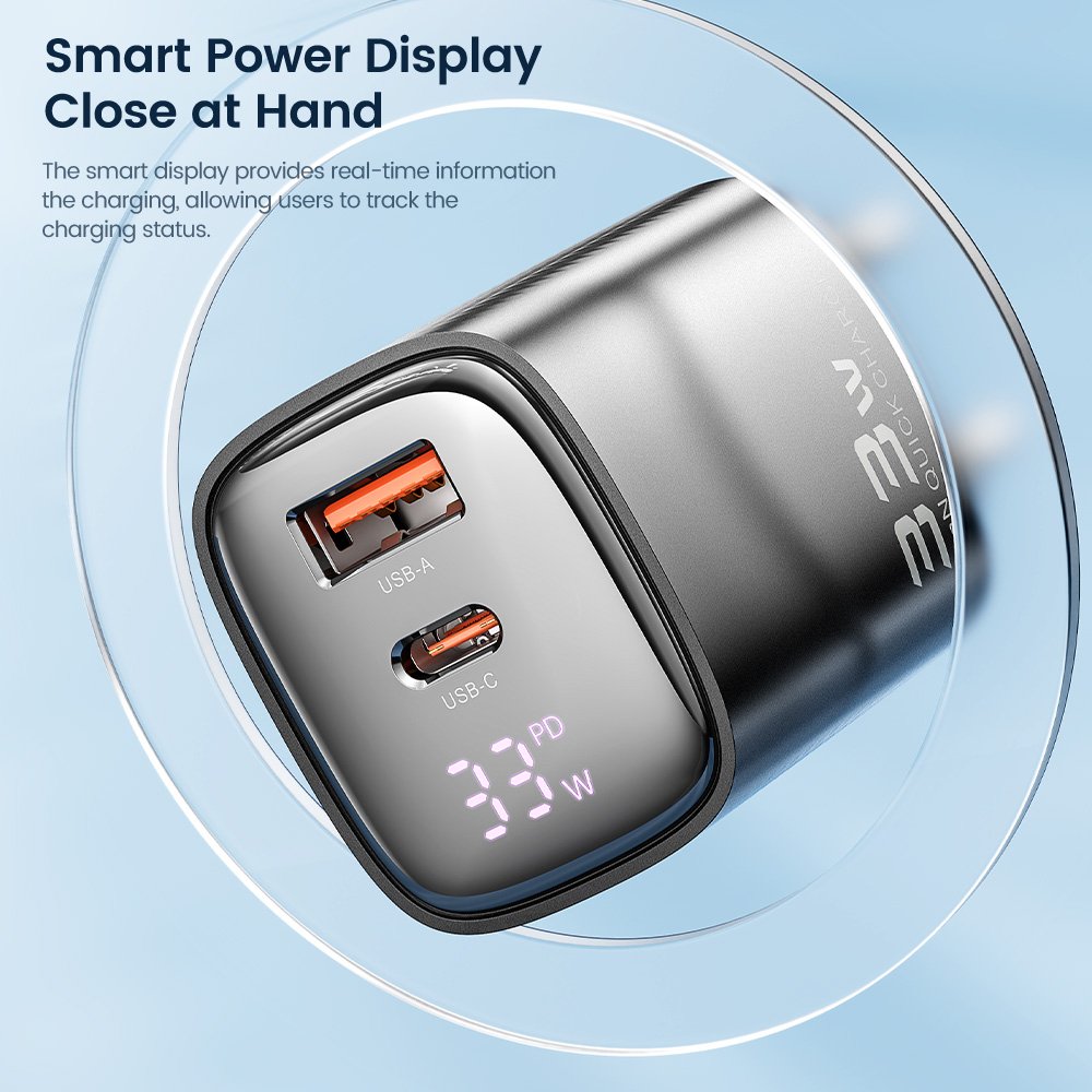 Toocki best sale pd 33w gan wall charger digital display type c fast charger power adapter for phones