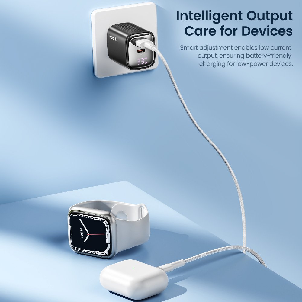 Toocki best sale pd 33w gan wall charger digital display type c fast charger power adapter for phones
