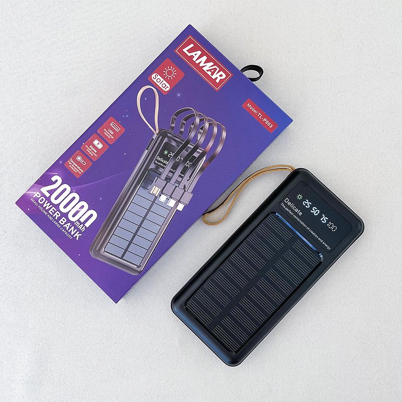 solar power charger 20000 mah with 4 in 1 cables solaire sun panel display slim portable smart mobile power banks