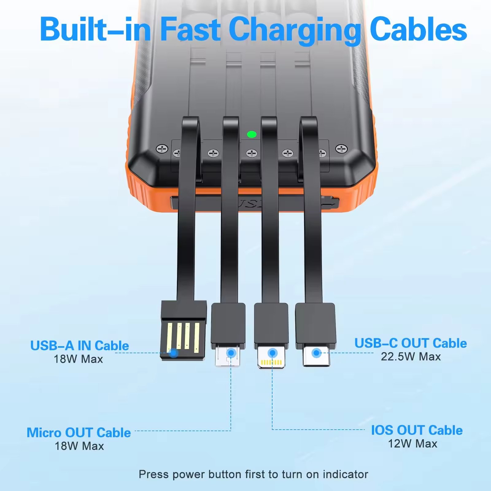 High Capacity Solar Cell Phone Charger 20000mah Wireless Charging Solar Power Bank With Cables