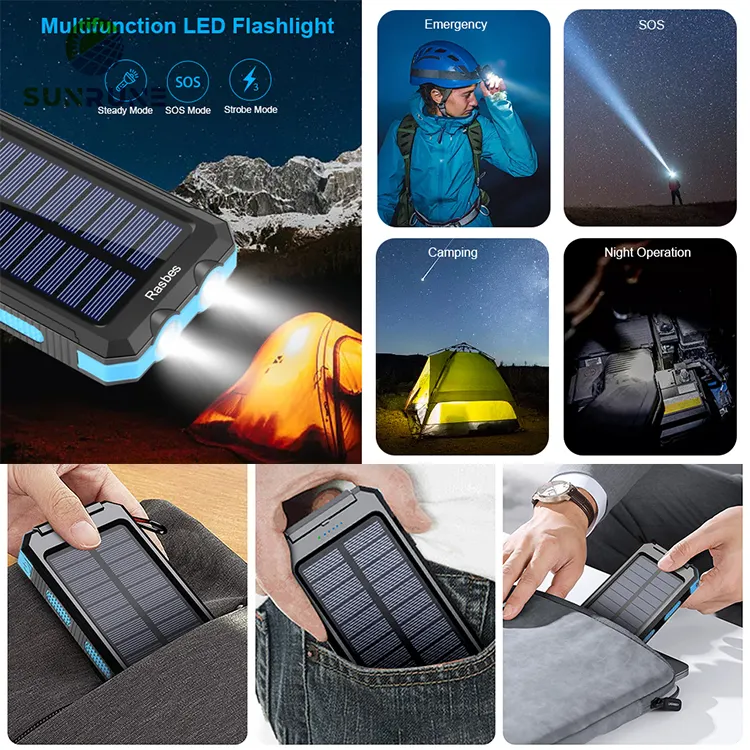 Portable 10000Mah 20000Mah Solar Power Bank For Phone Charger Power Bank Custom Made Logo For Gift 2024