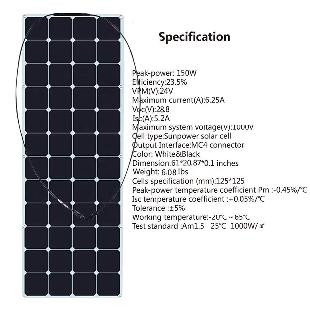 80W portable sunpower solar panel flexible thin Lightweight Solar Panel Charger with MC4 Connector for RV,Boat,Cabin,Tent,Yacht