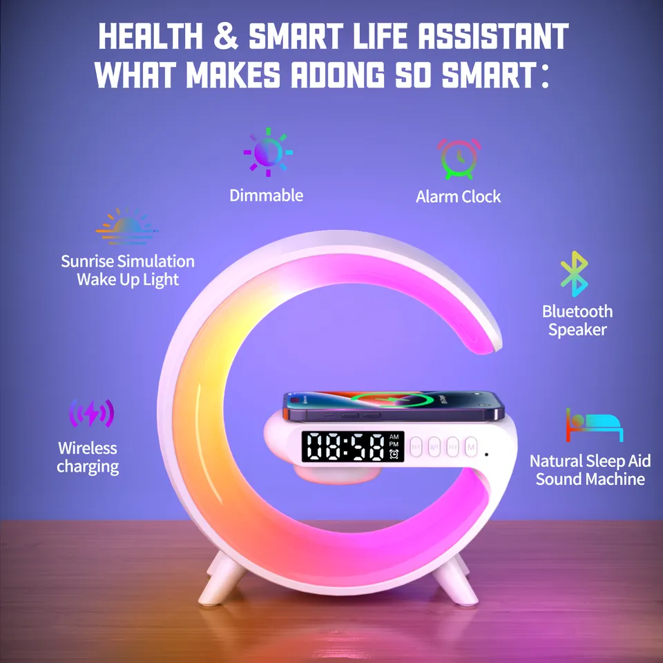 Multifunction Wireless Charger adapter With Atmosphere led RGB Lamp Smart Home Lights Alarm Clock For Tablet Mobile Phone