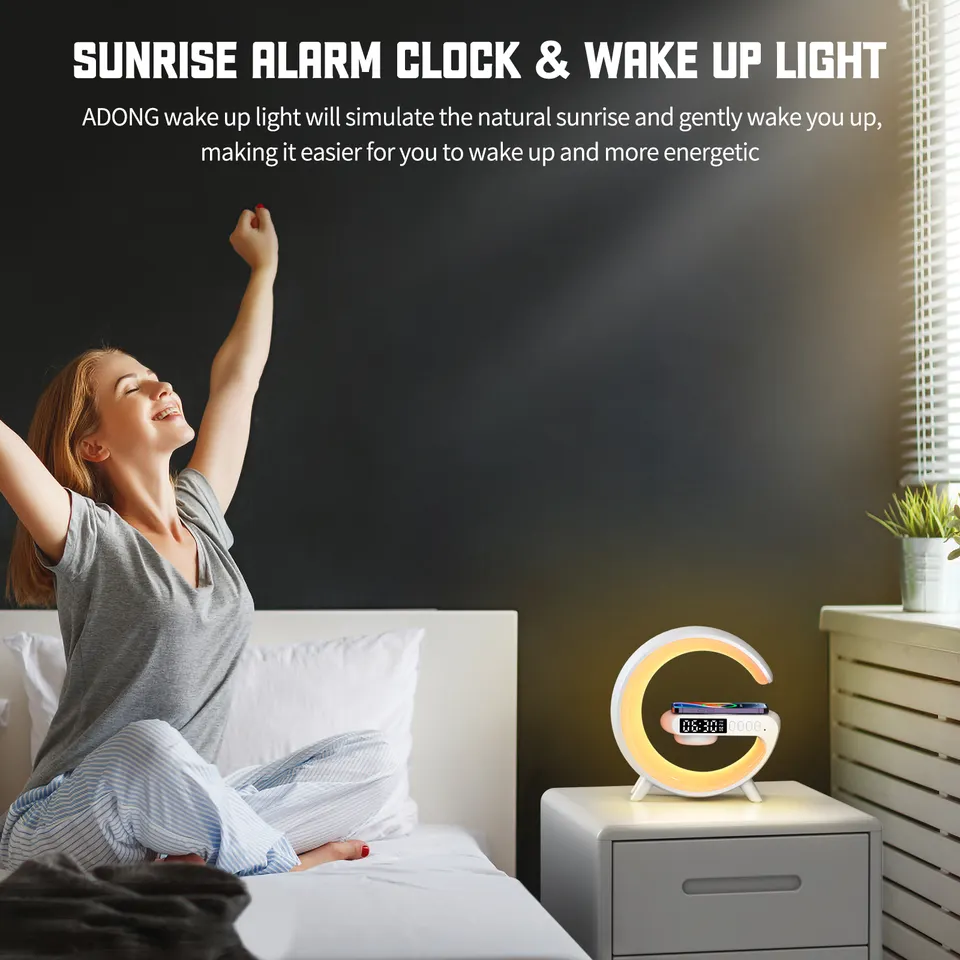 Multifunction Wireless Charger adapter With Atmosphere led RGB Lamp Smart Home Lights Alarm Clock For Tablet Mobile Phone