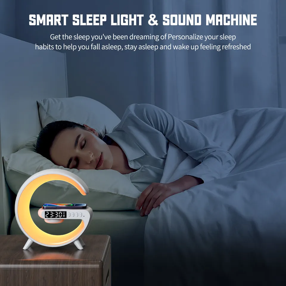 Multifunction Wireless Charger adapter With Atmosphere led RGB Lamp Smart Home Lights Alarm Clock For Tablet Mobile Phone
