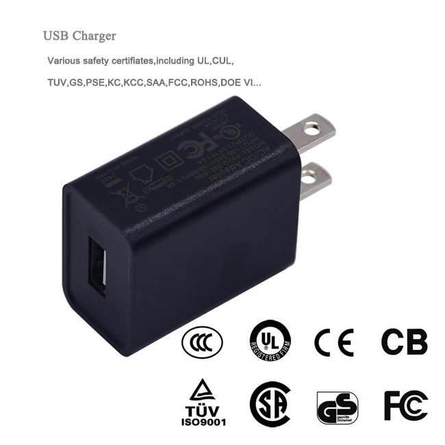 High Quality Portable OEM US Plug UL Listed USB A Power Charger Adaptor Cargador 5V 0.5A 1A 1.5A 2A USB 2.4A Fast Wall Adapter