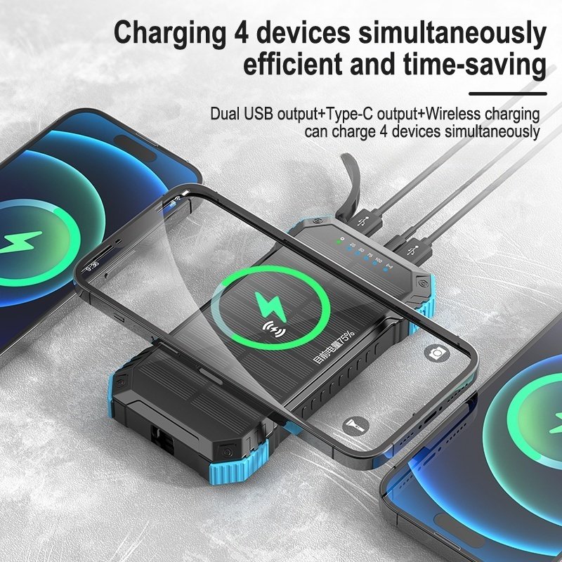Quick Charge Support Portable Power Bank 20000mAh 22.5W PD+15W Wireless Full Screen Camping Light Solar Powerbank