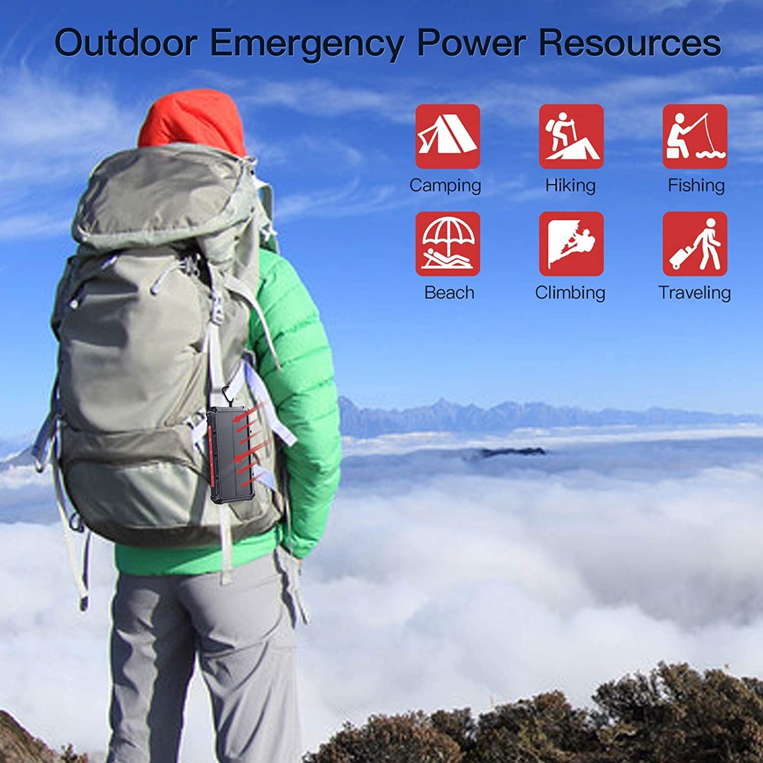 36000mAh Solar Power Bank Wireless Solar Portable Charger with LED Flashlights