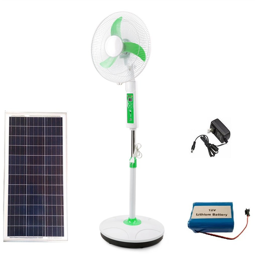 16 18 Inch Best LED Lights USB Charger Powered Rechargeable Solar Stand Fan with Panel and Battery for Home