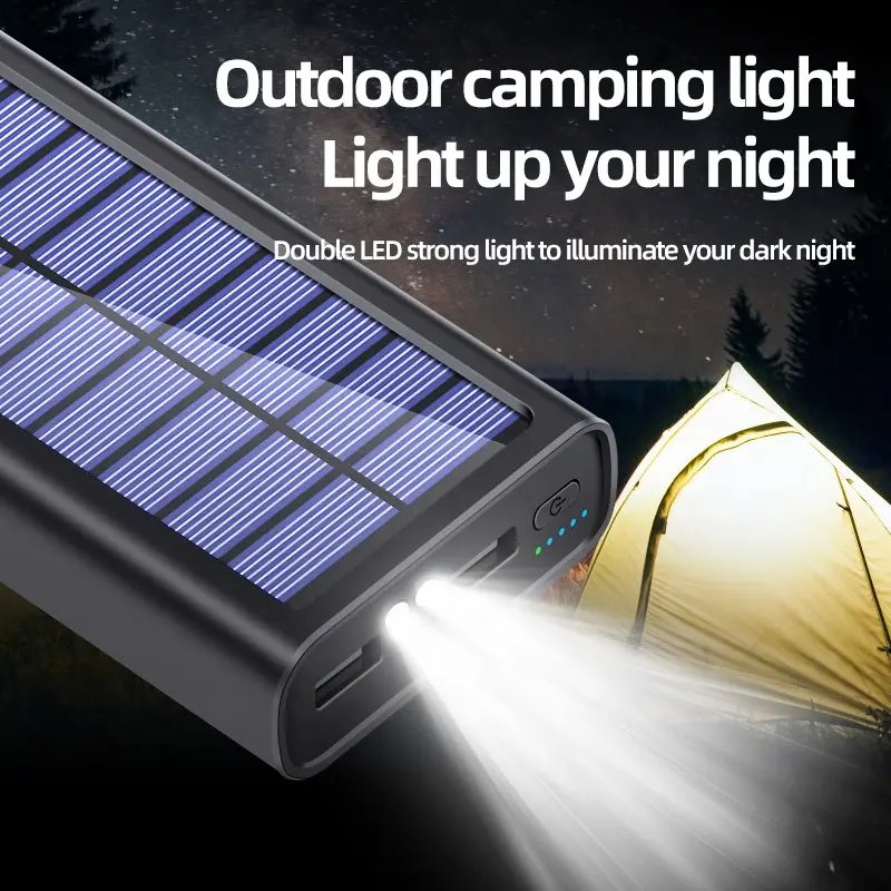 2023 Outdoor Power Bank Solar Panel Phone Charger Waterproof Solar Charger Power Bank With LED lights