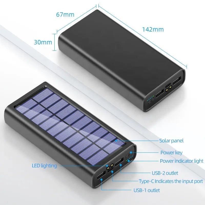 2023 Outdoor Power Bank Solar Panel Phone Charger Waterproof Solar Charger Power Bank With LED lights