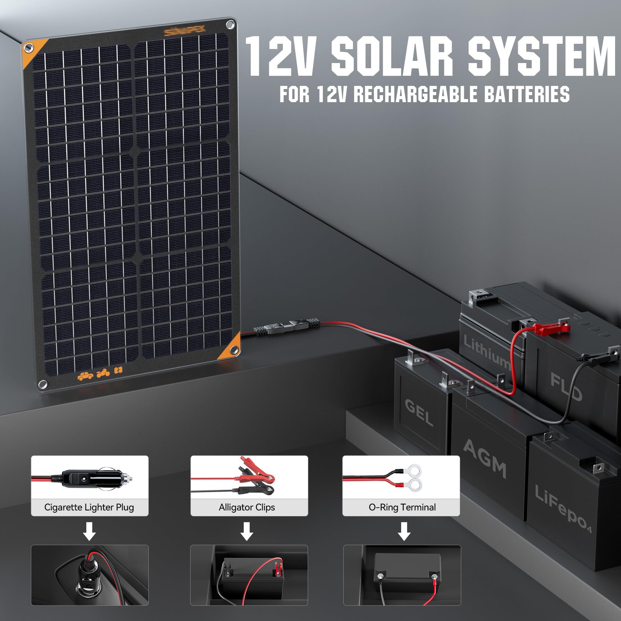 30W 20W 12V Solar Panel Solar Trickle Charger Portable Solar Battery Charger with Cigarette Lighter Plug Alligator Clip for Car