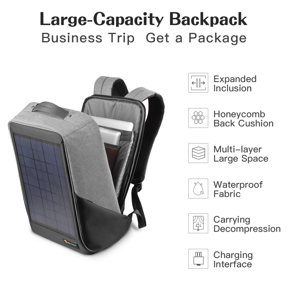 USB Charger laptop Battery Energy Smart eco Backpack Camping Power Solar Panel Pack bag for outdoors Travel backpack unisex