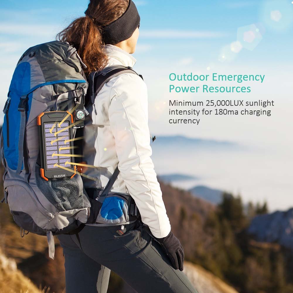 rugged carabiner emergency Camping Hiking LED Flashlight waterproof PD 20watts fast Wireless charger 10000mAH solar power bank