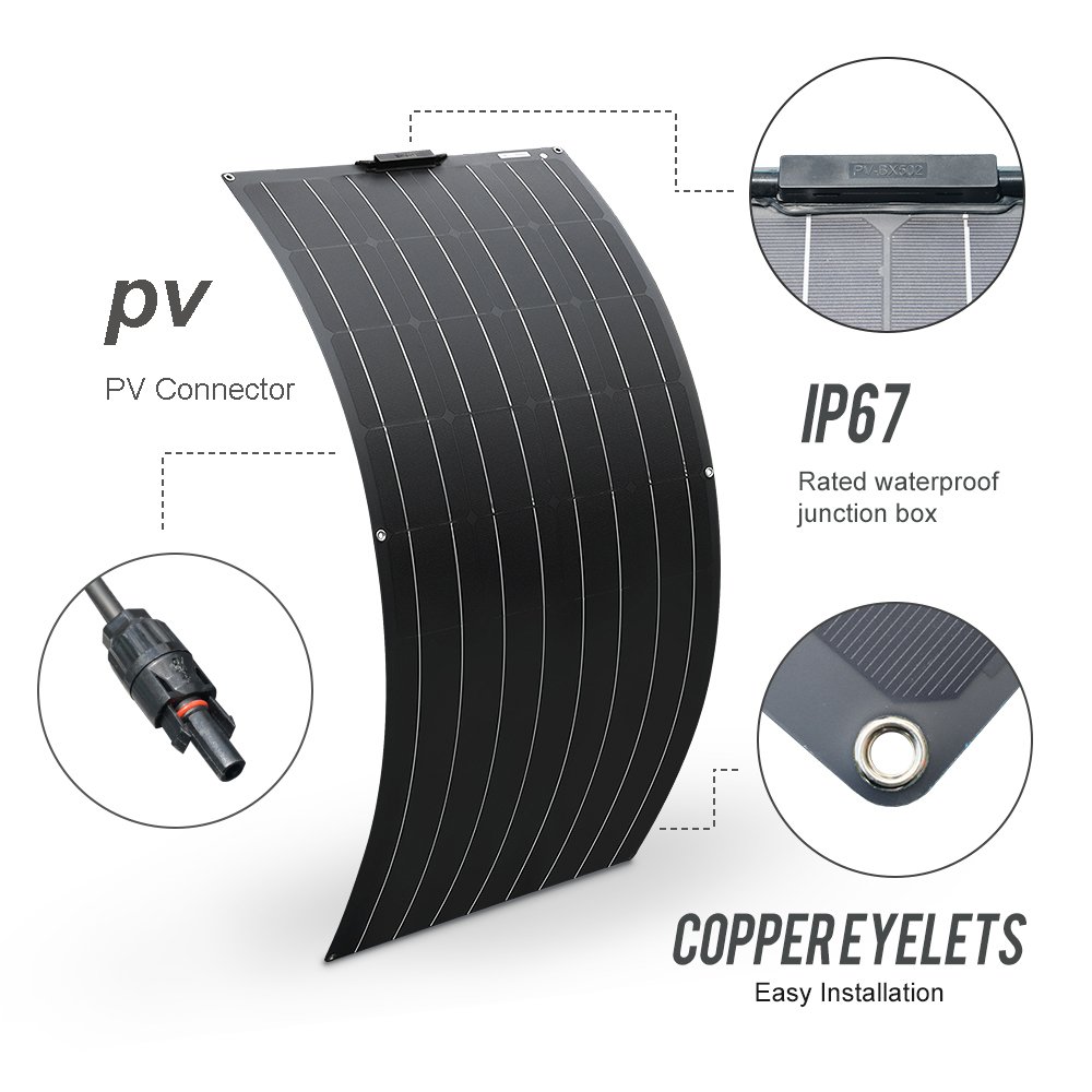 PET Monocrystalline Cell Flexible 300W PV Solar Panels for RV Boat Car & Home 12V 24V Battery Charger