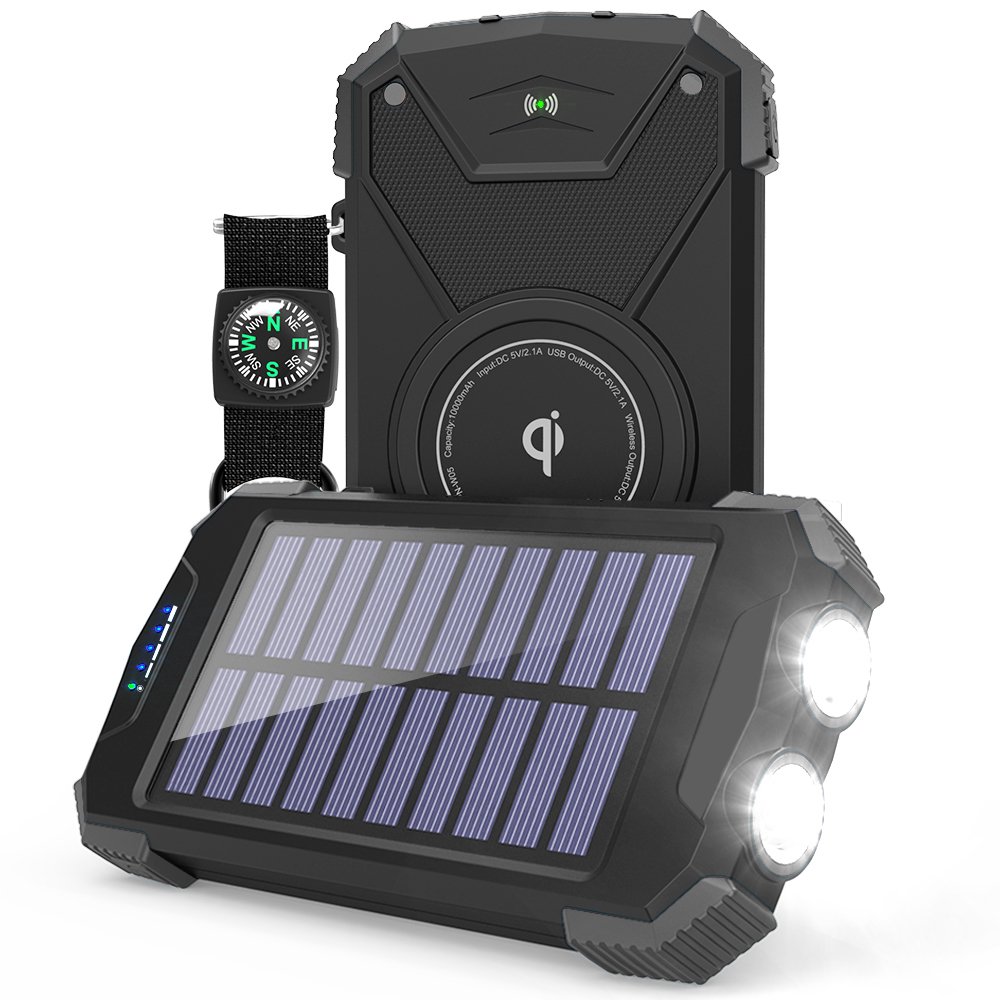 Waterproof QI Wireless charger 10,000 mah power bank Solar phone charger power bank