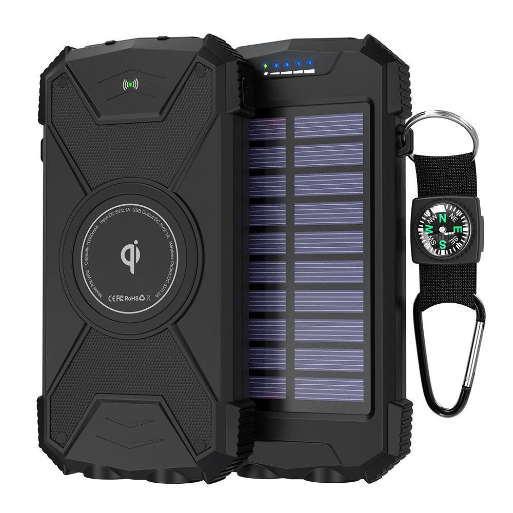 Waterproof QI Wireless charger 10,000 mah power bank Solar phone charger power bank