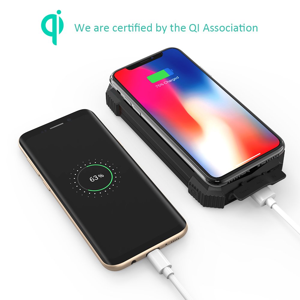 Waterproof QI Wireless charger 10,000 mah power bank Solar phone charger power bank
