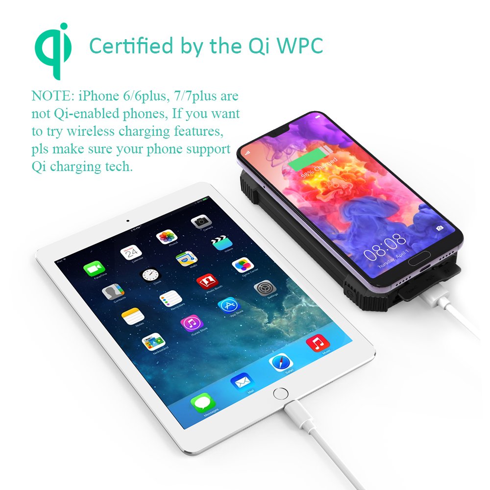 Waterproof QI Wireless charger 10,000 mah power bank Solar phone charger power bank
