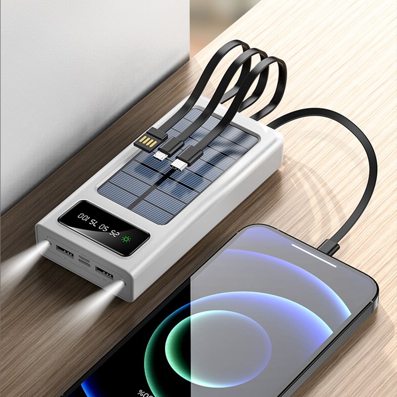Wholesale Large Capacity dual usb dual input port Built-in 4 Cables solar mobile charger portable solar power bank 20000mah