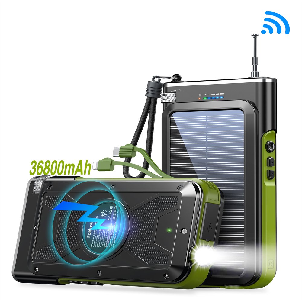 Online trending 2024 New arrivals water proof FM radio Wireless charger Mobile Phone Best Seller Solar power bank with 2 cables