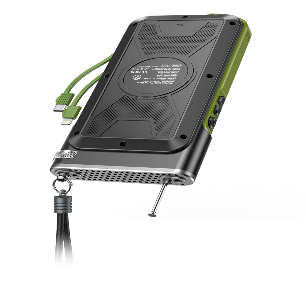 Online trending 2024 New arrivals water proof FM radio Wireless charger Mobile Phone Best Seller Solar power bank with 2 cables
