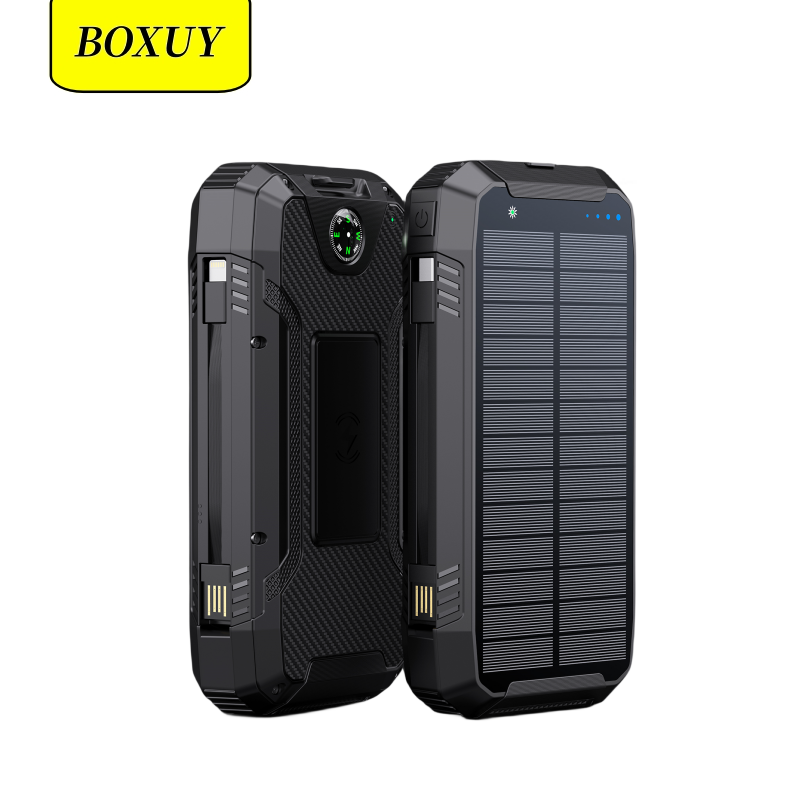 OEM Factory wholesale outdoor portable charging cable 15W wireless fast charge large capacity PD22.5W Solar Power Bank 30000mAh