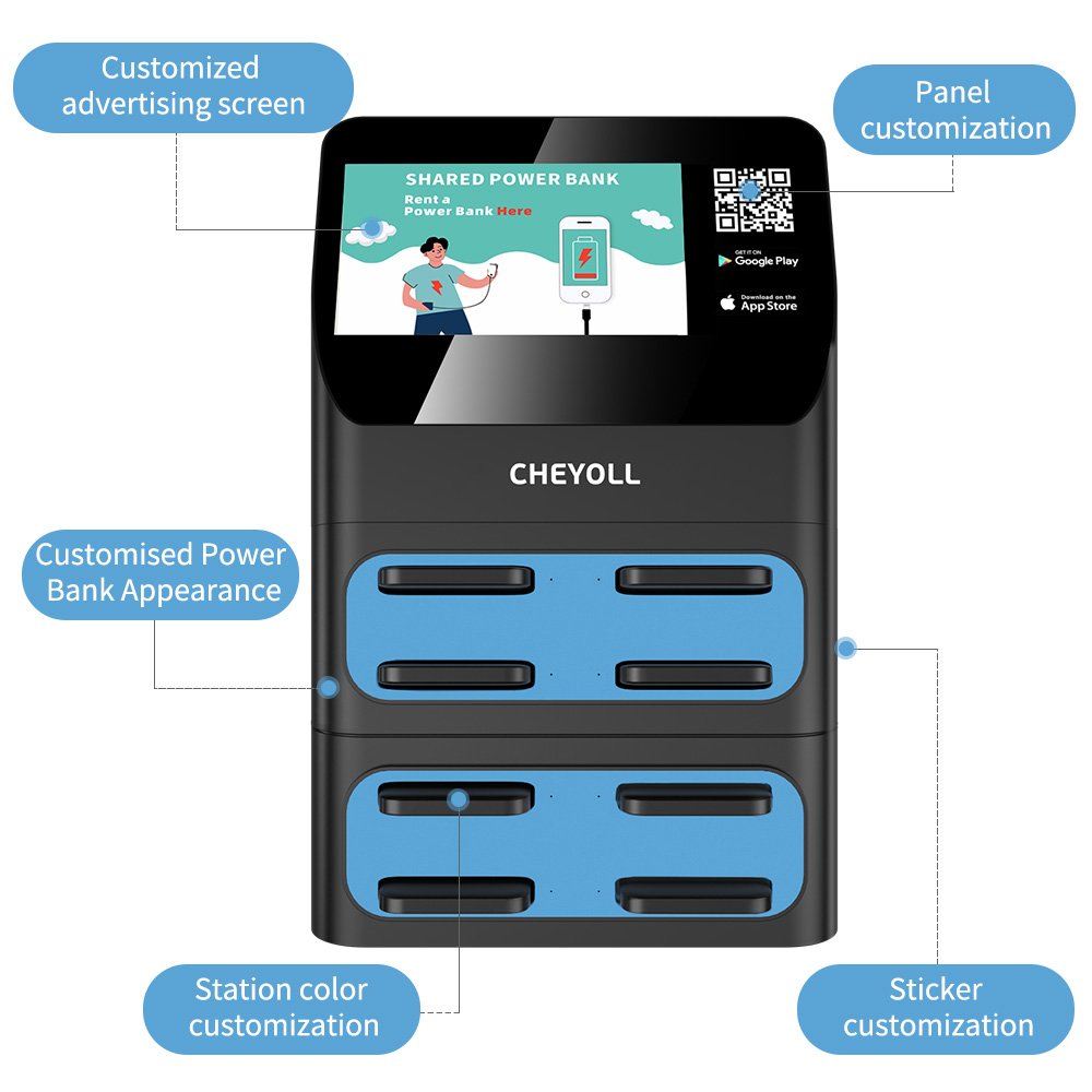 Customized Portable 6 slots rental power bank Travel Phone sharing Charging Power station powerbank rental replacement