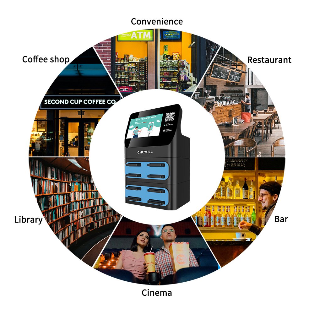 Customized Portable 6 slots rental power bank Travel Phone sharing Charging Power station powerbank rental replacement