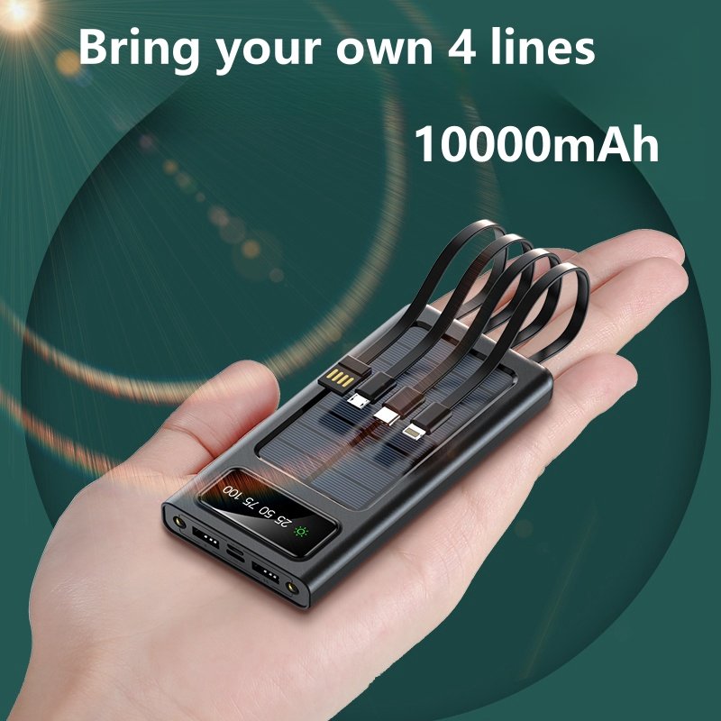 Custom Logo dual usb dual input port li-polymer Built-in 4 Cables solar mobile charger portable solar power bank 10000mah
