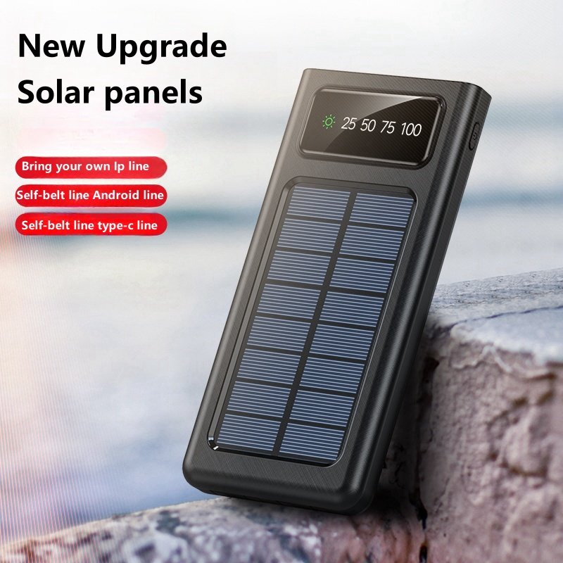 Custom Logo dual usb dual input port li-polymer Built-in 4 Cables solar mobile charger portable solar power bank 10000mah