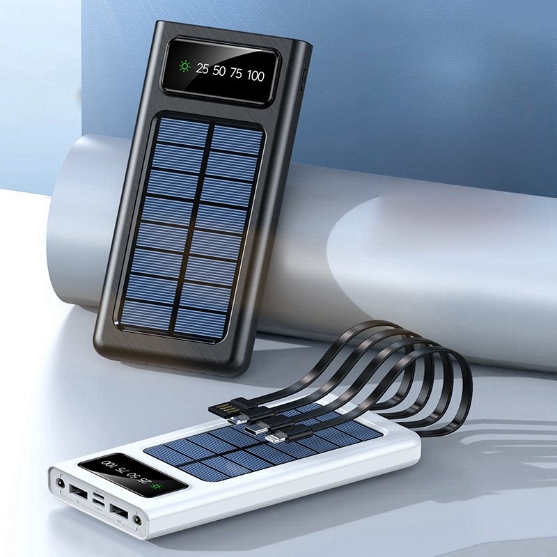 Custom Logo dual usb dual input port li-polymer Built-in 4 Cables solar mobile charger portable solar power bank 10000mah