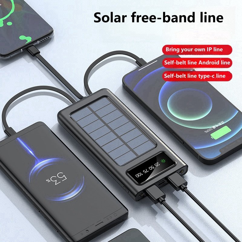 Custom Logo dual usb dual input port li-polymer Built-in 4 Cables solar mobile charger portable solar power bank 10000mah