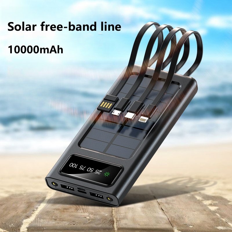 Custom Logo dual usb dual input port li-polymer Built-in 4 Cables solar mobile charger portable solar power bank 10000mah