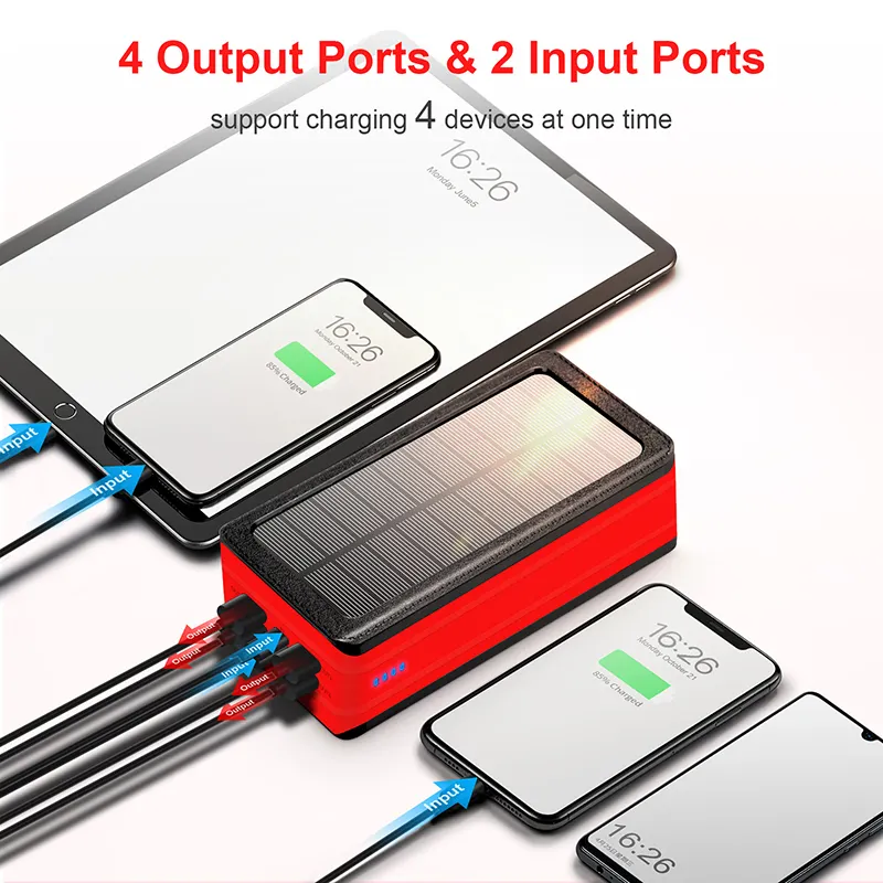 Portable Solar Charger 20000mAh 30000mAh 50000mAh Portable Solar Charger IP66 Waterproof Solar Power Bank