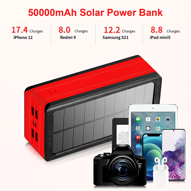 Portable Solar Charger 20000mAh 30000mAh 50000mAh Portable Solar Charger IP66 Waterproof Solar Power Bank