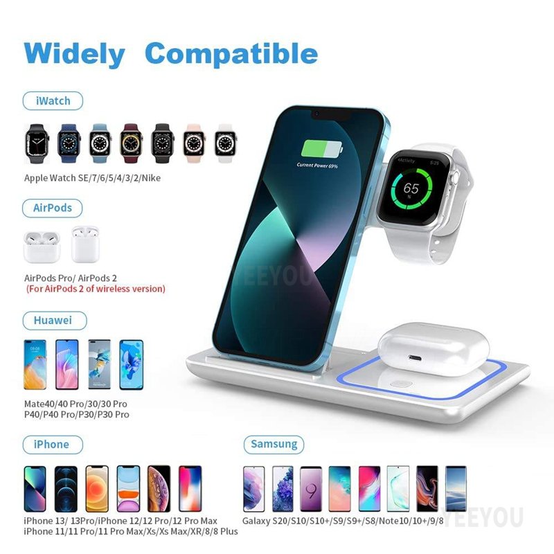 15w Wireless Charger 3 In 1 Fast Foldable Dock For Iphone16 15 Pro Max Plus Smart Watch Air-pods Desktop Charging Station