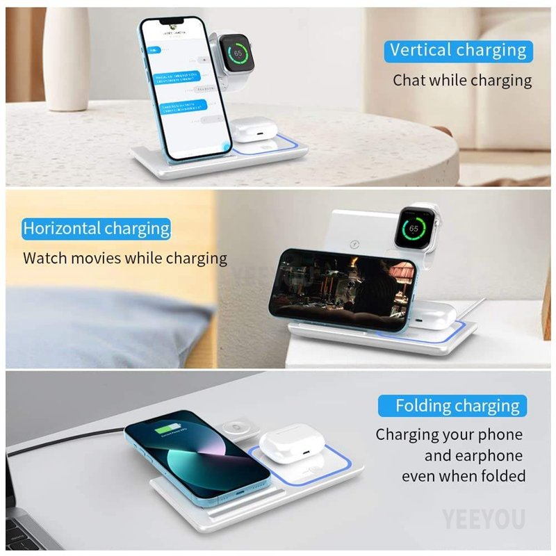 15w Wireless Charger 3 In 1 Fast Foldable Dock For Iphone16 15 Pro Max Plus Smart Watch Air-pods Desktop Charging Station