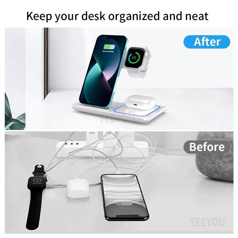 15w Wireless Charger 3 In 1 Fast Foldable Dock For Iphone16 15 Pro Max Plus Smart Watch Air-pods Desktop Charging Station