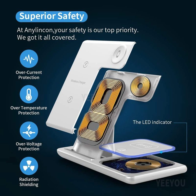 15w Wireless Charger 3 In 1 Fast Foldable Dock For Iphone16 15 Pro Max Plus Smart Watch Air-pods Desktop Charging Station