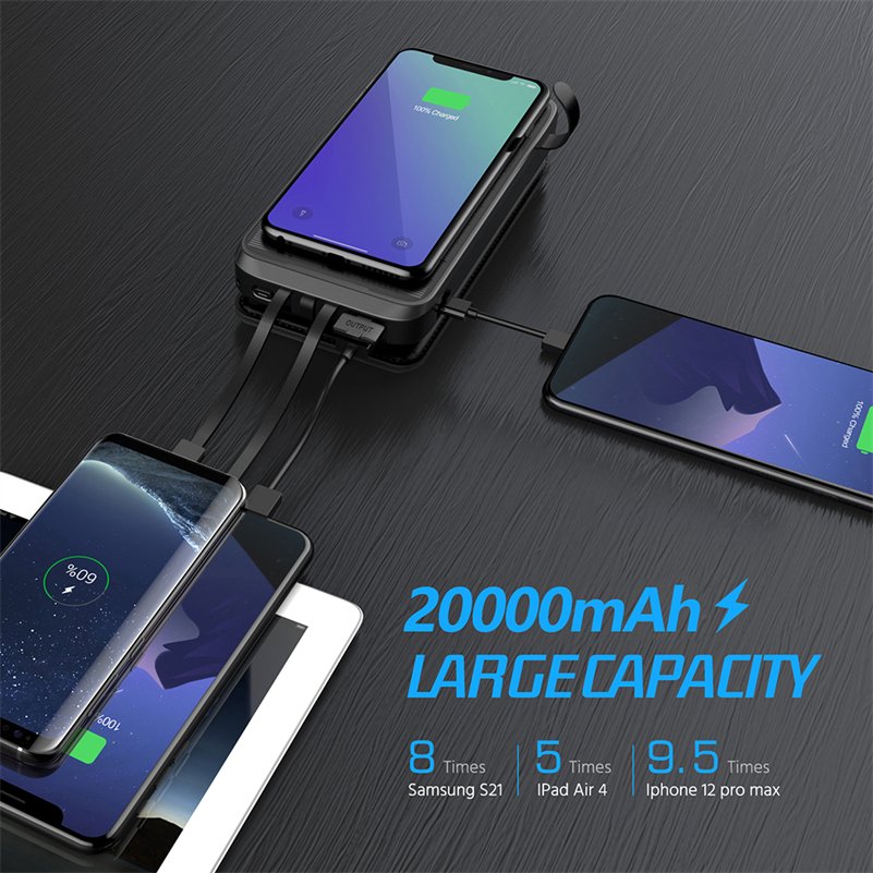 Portable Power Station 20000mAh Solar Panel 6W Outdoor Camping USBC 18W Foldable Solar Power Bank For Mobile Phone Charger