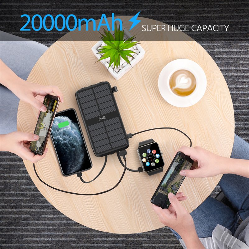 Portable Power Station 20000mAh Solar Panel 6W Outdoor Camping USBC 18W Foldable Solar Power Bank For Mobile Phone Charger