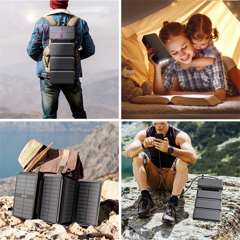 Portable Power Station 20000mAh Solar Panel 6W Outdoor Camping USBC 18W Foldable Solar Power Bank For Mobile Phone Charger
